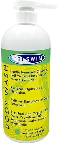 TRISWIM - Gel Douche Anti Chlore, Gel Douche Femme et les Hommes, Body Wash Pour Nageurs, Gels Douche Prévient les Démangeaisons de la Pea, Savons et Gels Douche - Citron Vert & Mangue (946 ml)