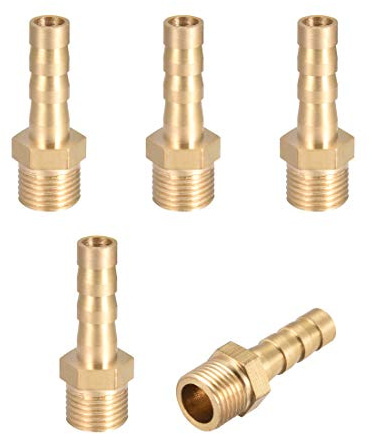 sourcing map Brass Hose Barb Fitting,Connector,6mm Barb x G1/8 Male Pipe Adapter,5pcs
