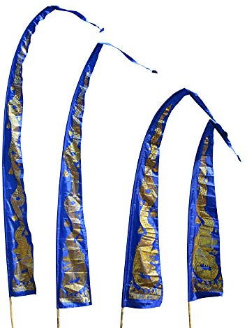 DEKOVALENZ - Drachenfahnen-Stoff GOLD DRAGON mit herzförmiger Spitze, versch. Farben + Längen, Fahnenlänge:5 Meter, Farbe:blau