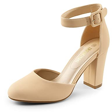 DREAM PAIRS Women's High Heel Chunky Pumps Shoes,Nude/Nubuck,7.5