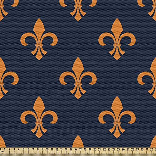 ABAKUHAUS Fleur De Lis Stoff als Meterware, Heraldisches Design, Qualitäts Stoff Dekorativer Polster Heimtextilienstoff, 2M (148x200cm), Orange Indigo