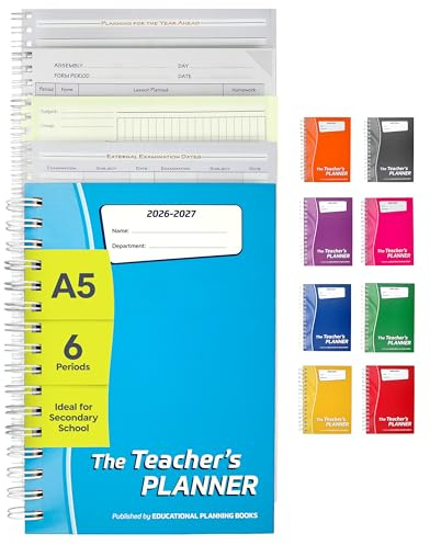 Educational Planning Books Teacher Planner 2026-2027 A5, 6 Period (TP9-T) | 290 undated page-a-day pages, year planning, exams and marking sections, anti-scuff hardback, wiro bound