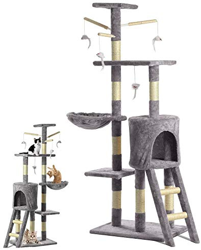 Cat Tree Scratching Climbing Post ladder Jumping Sleeping Pet Kitten Play Toy Activity Centre Pet Toy Scratcher, Cat Tree Tower Condo Climbing Scratching Kitten 3-Level House Cats Play Toy (Grey)