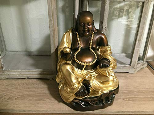 Deko Shop Cologne Buddha Figur lachender Dicker Happy Buddha XL Bronze Gold Glück Feng Shui