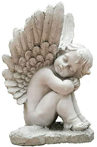 LONG-L Sculpture d'ange Petite Fille sur Un Coeur|Statue De Jardin,Cadeau Commémoratif,Statue d'ange avec Ailes pour La Maison,Cadeau Parfait pour La Pelouse Ou Le Jardin,A-Left