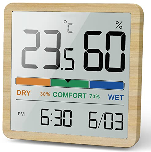 NOKLEAD Room Thermometer Hygrometer Small Digital Temperature Humidity Meter Indoor Thermometers Sensor Air Monitor with Clock Comfort Display Calibration