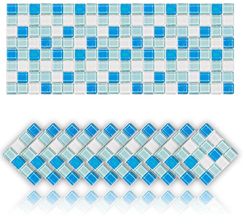 20 Stück Fliesenaufkleber öldichte wasserdichte PVC selbstklebende Dekoration Mosaik-Stil Küche Badezimmer Fliesenaufkleber (15x15cm,Blau)