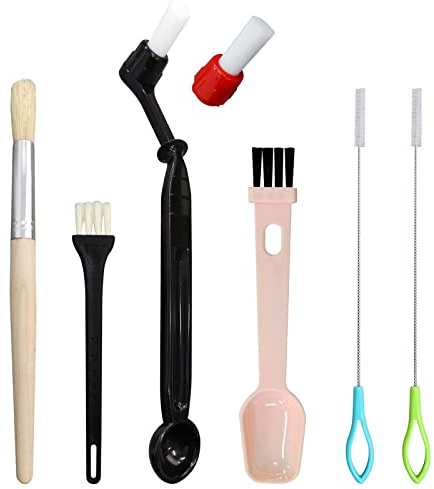 PURIMADE 7-Piece Espresso Machine Cleaning Brush Set, Detachable Head Coffee Grinder Brush with Nylon Bristles, Includes Plastic Spoon & 2 Steam Wand Cleaning Tools for Barista Maintenance