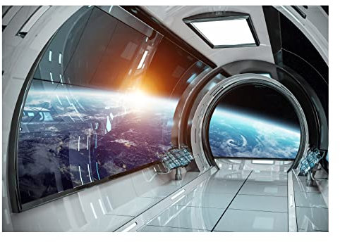 WallArena - Vlies Fototapete Kinderzimmer 208x146 cm Raumschiff Erde Weltraum 3D Galaxy Universum - Fototapeten Tapeten für Kinder Kindertapete - Vliestapete Wandtapete Tapete 3D Effekt