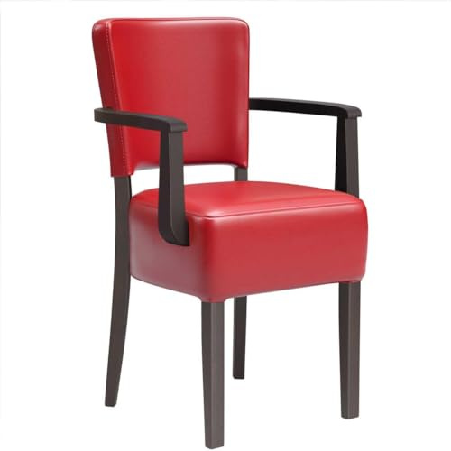 GGMMÖBEL 2-er Set Luca ARM | Bistrostuhl | Rot | Leder | Gestell: Holz/Wenge | Sitzhöhe: 49cm