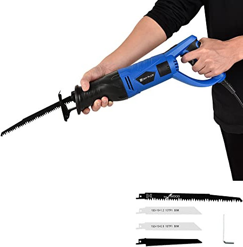 Corded Reciprocating Saw 21V, 0-2700SPM Variable Speed, 20mm Stroke Length,Tool-Free Blade Change, 4 Saw Blades Electric Saw Kits for Wood Metal
