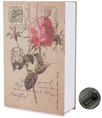 DAJASD Buchsafe mit Zahlenschloss, 24 x 15,5 x 5,5cm Buchsafe Tresor, Buchtresor für Geld Schmuck Wertvolle Objekte Büro/Hause - Rosentagebuch Stil