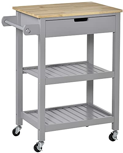 HOMCOM Desserte de Service Chariot de Cuisine à roulettes Plan de Travail