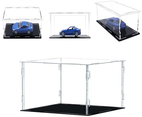 MEEC Vitrine aus transparentem Acryl, Thekenbox mit schwarzem Sockel, staubdicht, für Actionfiguren, Sammelspielzeug (25 x 20 x 20 cm)