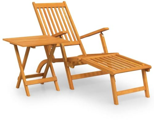 vidaXL Gartenliege mit Fußteil und Tisch Massivholz Akazie, Gartenmöbel, Gartenstuhl, Outdoor-Möbel, Sonnenliege, Gartentisch und -Stuhl