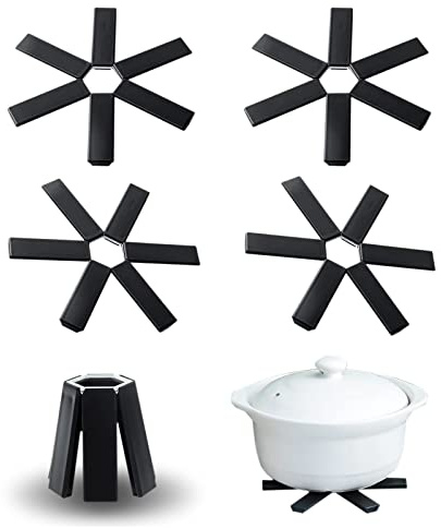 WUERKIYA 4 Stück Topfuntersetzer Set Hitzebeständig Topf Untersetzer Aufklappbar Untersetzer Topf Halter Topfuntersetzer Metall zum Kochen in Küche Töpfe Heiße Pfannen Schalen