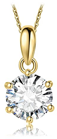 JewelryPalace Rund 1ct Moissanite Solitär Kette Anhänger, Simulierter Diamant Braut Schmuck Set, Halskette Damen Silber 925 Collier Damen mit Stein, Schmuck Mädchen Geschenk Frauen Vergoldet 45CM