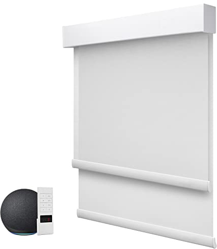 ZSTARR Motorized Day and Night Dual Smart Blind for Window with Valance Rechargeable Motor,Blackout Roller Shade Custom Size,with Valance Suitable for Home,Office (Full Blackout Pure White)