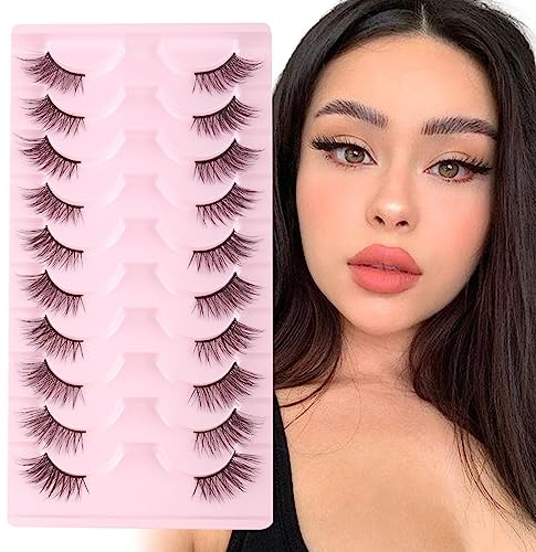 Parriparri Halbe Wimpern 10 Paar Falsche Wimpern Katzenauge Natürlich Cat Eye Lashes Flauschige Künstliche Wimpern 3D Fake Lashes Cateye | Wiederverwendbar, weiche Wimpern mit Katzenauge, leicht, künstliche Wimpern