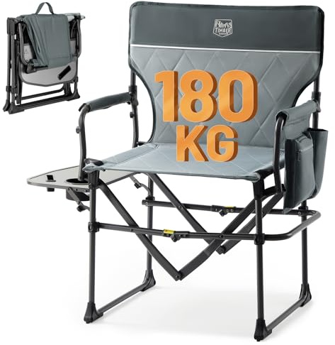 Timber Ridge Silla de director de aluminio con bolsillo para mesa lateral, silla plegable portátil, silla de césped resistente para pesca, viajes, picnic, concierto al aire libre, 400 libras, color