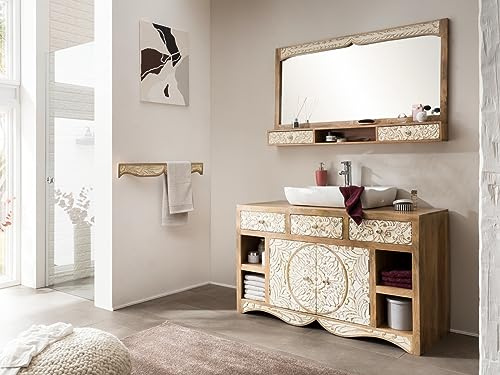 Woodkings Badmöbel Set Delhi 2-teilig rustikales Badezimmermöbel | Waschtisch 130 x 50 cm und Spiegel 130 x 75 cm, Massivholz Mango