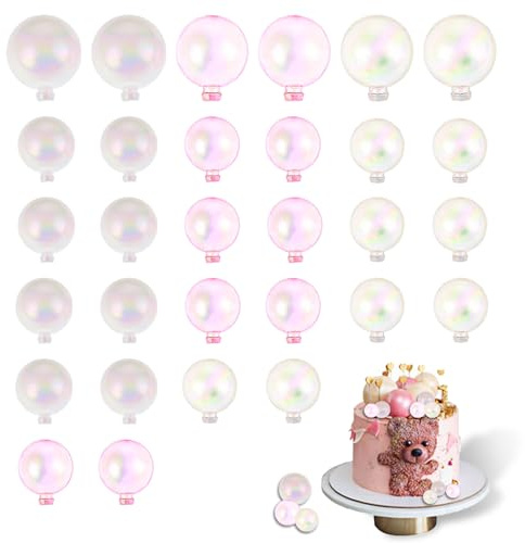 30 Stück Tortendeko Kugeln Mini Bunte Kuchendekoration Blasenkugel Transparente Kugel Luftballon Kuchenkugel Dekoration Hochzeit Babyparty Geburtstag Partyzubehör Happy Birthday Tortendeko
