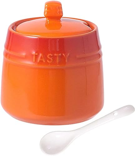 Sucrier, sucrier avec couvercle, sucrier en céramique dégradé français avec couvercle, sucrier solide avec cuillère, pot à épices en porcelaine, rangement de décoration de cuisine-rouge ( Color : Oran