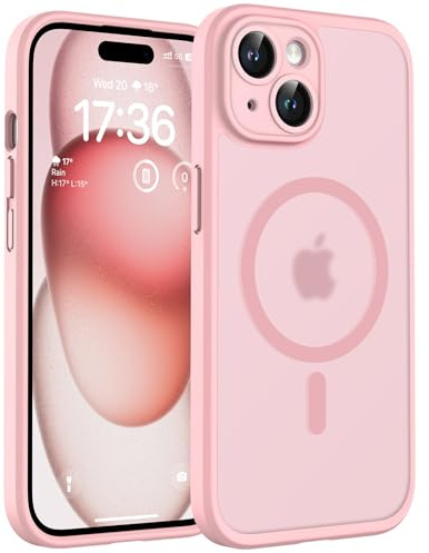 TOCOL Coque pour iPhone 15 Plus, Compatible avec MagSafe, Rose Clair | Anneau Magnétique Intégré, Protection de l'objectif Améliorée, Résistant aux Rayures, Case Dos Mat Translucide Fine Antichoc