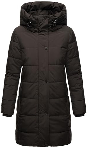 MARIKOO Manteau d'hiver pour femme, long manteau matelassé chaud avec capuche et col haut Karumikoo XVI Taille XS-5XL', Noir , XL