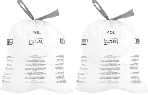 BLACK + DECKER BXBB00040E Drawstring, 40 Pack, White, 40L Bin Liner