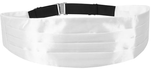 VALICLUD Verstellbarer Satin-Kummerbund für Herren, weißer Seidenanzug, Kummerbund mit verstellbarem Band, für Smoking, Hochzeit, Abschlussball, formelle Veranstaltung, weiß, 90.00X14.00X0.30CM
