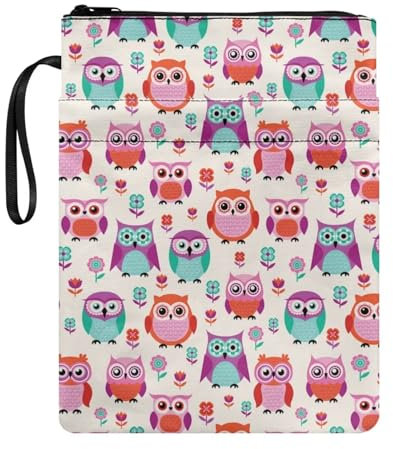 chaqlin Buchhülle mit Cartoon-Eulen-Motiv, für Jungen und Mädchen, mit Reißverschluss, für Taschenbücher, Hardcover, Leser, Geschenke