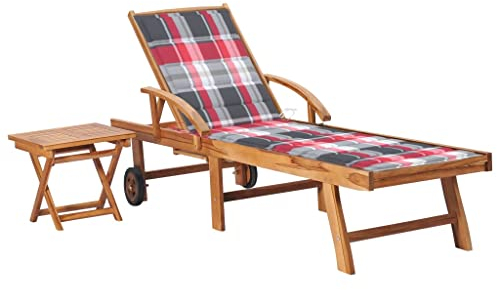 FUDUGEHMIOFWFJJ deckchair,liegestühle,sonnenbank,Sonnenliege mit Tisch und Auflage Massivholz TeakGeeignet für Garten, Pooldeck, Terrasse, Wohnzimmer