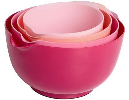 BoxedHome Rührschüssel-Set aus Kunststoff mit Ausgießer, mikrowellen- und spülmaschinenfest, BPA-freier, rutschfester Boden, 4 Stück, Größe 1,7, 2,5, 3,5 und 4,5 qt, ideal zum Vorbereiten, Backen