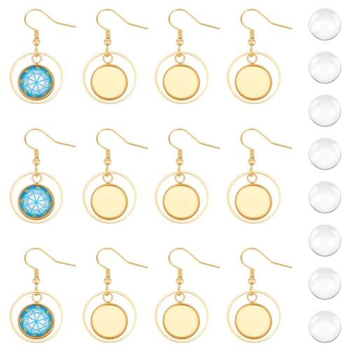 UNICRAFTALE 12Stk Edelstahl Ohrring Herstellungsset für Schmuckherstellung | Flach Runde Dangle Ohrring Untersätze,Transparente Glascabochone,Edelstahl Ohrhaken,robust,langlebig,für Heim DIY Gebrauch