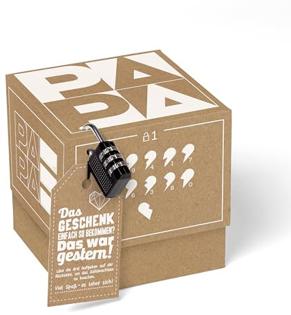 SURPRISA Rätselbox - Geldgeschenke, Gutscheine, Rätsel Geschenkbox Vatertag | Geschenkverpackung Geldgeschenk, Gutscheine, kleine Geschenke für Männer, alle Anlässe, Motiv: Papa - Rätsel, Größe S (12 cm)