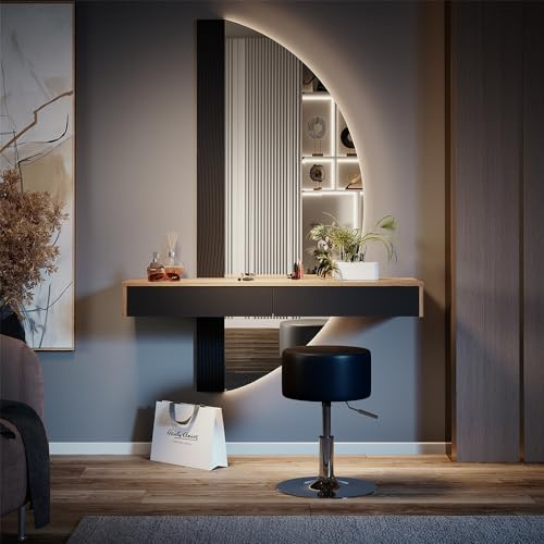 Vicco Tavolo da toilette Melisa, Nero, 120 cm con illuminazione e sgabello, Altezza regolabile, perfetta per adattarsi alle esigenze individuali