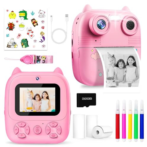 Terawetre Kids Camera Instant Print, Kids Camera for Girls Boys, 1080P HD Kids Digital Camera with 32GB SD Card for 3 4 5 6 7 8 9 Year Old Girl