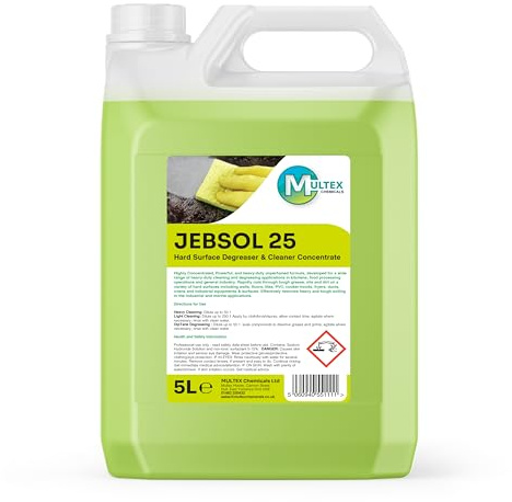 Jebsol 25 Hard Surface Degreaser & Cleaner Concentrate, 5L.Highly Concentrated, Powerful, and heavy-duty unperfumed formula, developed for a wide range of heavy-duty cleaning