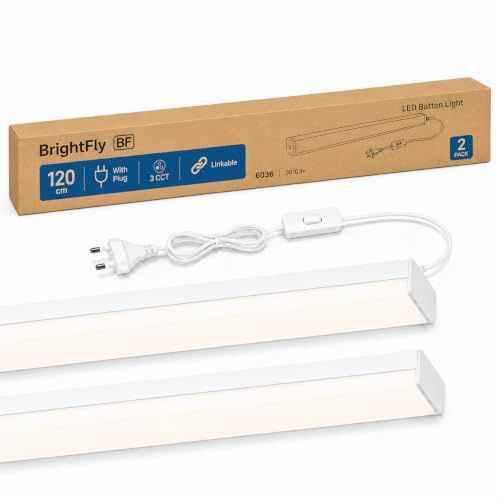 LED Lichtleiste 120 cm Weiß 2 Stück mit Stecker, 3 Farbtemperaturen | 33W 3610LM 3000K/4000K/6500K LED Röhre, Koppelbar, Moderne Deckenleuchte für Küche, Garage, Keller, Werkstatt