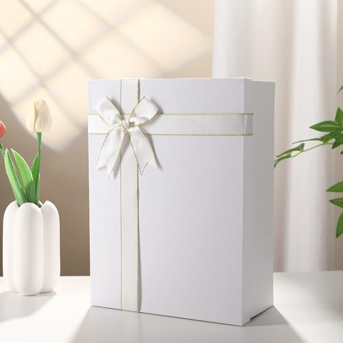 Geschenkbox mit Schleife,22.5x16x8.5cm Wiederverwendbare Geschenkschachtel Geschenkkarton Verpackungsbox Geschenkverpackung Box (weiß)