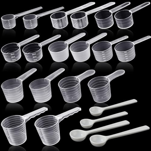 HavaCue - 22 cucharas de detergente en polvo, cuchara de proteínas (1/2/4/5/10/15/20/25/30/35/50 g), 2 cucharas de 100 ml para polvo con cucharas medidoras de plástico para cocina, hornear, fitness