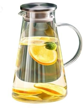 Brocca Acqua Brocca for acqua da 2 litri, in vetro trasparente resistente al calore, bollitore for acqua fredda con manico e coperchio, grande capacità, for ufficio e casa Caraffa Acqua(Transparent)