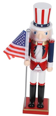 TOPPERFUN Schiaccianoci in Legno Decorativo Statuina Natalizia Soldato Ornamento da Collezione con Base Stabile per Scaffali e Tavoli da Pranzo con Tocco Festivo e Bandiera Americana