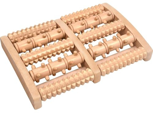 Kezidhp Masajeador de Pies de Madera con Doble Rodillo Shiatsu - Alivio Fascitis Plantar, Reflexología Podal y Relajación Muscular | Incluye Mapa de Acupresión y Manual Instrucciones Profesional