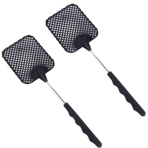 JchEnye 2 Matamoscas Extensibles Manuales de Plástico Negro - Ideal para Controlar Moscas, Mosquitos, Avispas y Otras Plagas