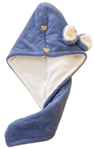 VDCVADKYE Hair Towel Wrap, Bamboo Charcoal Hair Turban Towel Cap Loop Button Multicolor Adult(2 Layer Dark Blue)