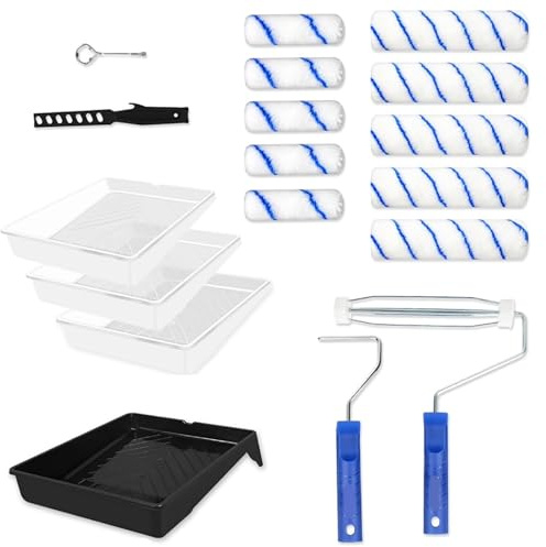 YEENAIV Kit di rulli e vassoi, set di pennelli da parete per dipingere pareti, bordi e soffitti, include un vassoio per vernici, pennello grande e mini rulli e manicotti miscelatore per vernici