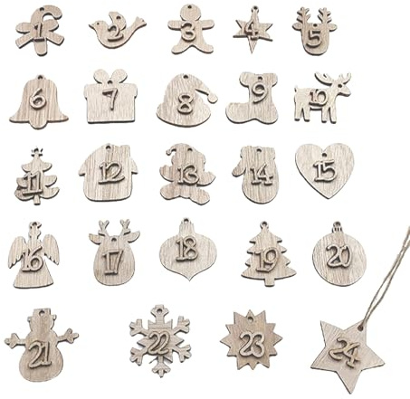 Calendrier de l'avent en bois,Lot de 24 calendrier avent boises, Décoration de Noël en Bois,Numéro 1 à 24 - Bricolage de Noël, calendriers de l'avent vide (couleur naturelle)