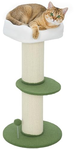 PawHut Árbol rascador para Gatos de 92 cm de Altura con Poste de sisal de 16,5 cm, Cama Superior en Forma de Flor para Gatos, Plataforma Central y Pelota, Verde